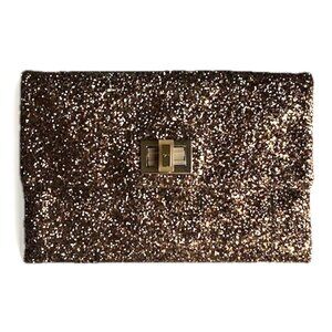 Anya Hindmarch Brown Glitter Clutch Leather Valorie Gold Turn Lock Handbag